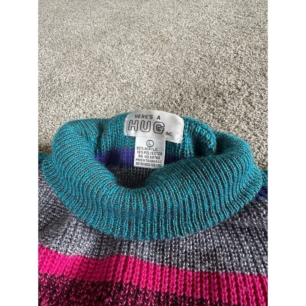 Vintage 80's Here is a Hug High Neck Sweater Rainbow Stripes size LARGE - Picture 7 of 10